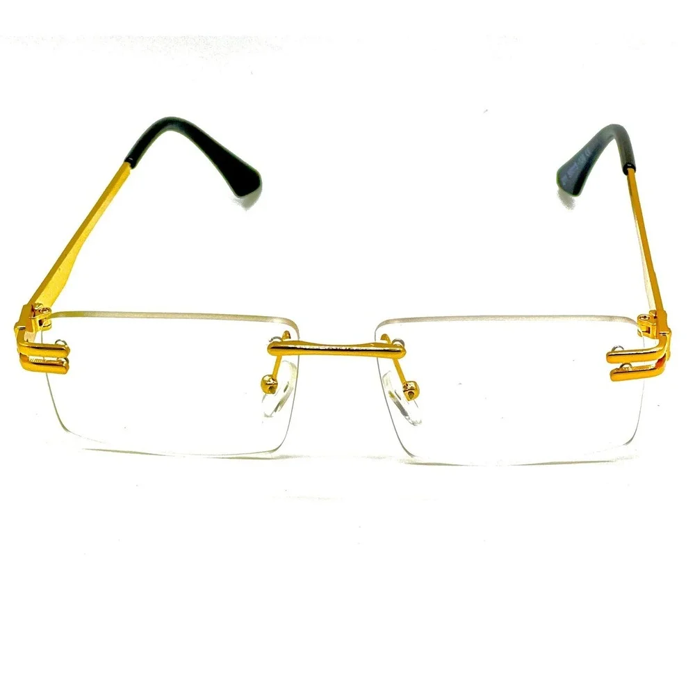 Rimless Sunglasses Men Rectangle Gold Frame Clear Lens Fashion Eyewear UV400 New